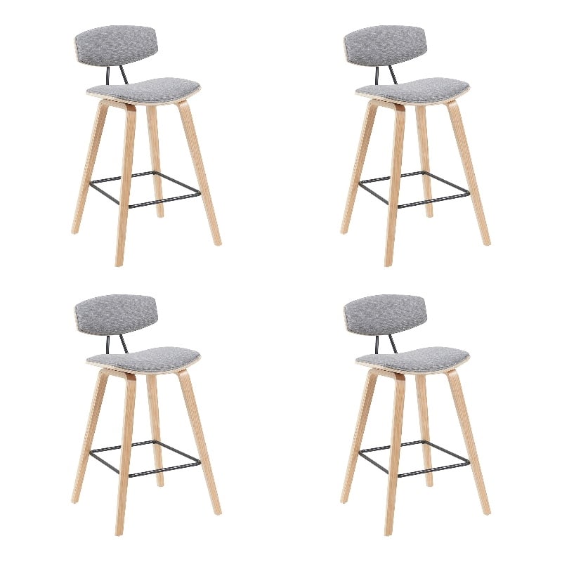 Fox Swivel Bar Height Stool with Grey Seat and Oak Wood Frame- Set of 4