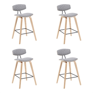 Fox Swivel Bar Height Stool with Grey Seat and Oak Wood Frame- Set of 4