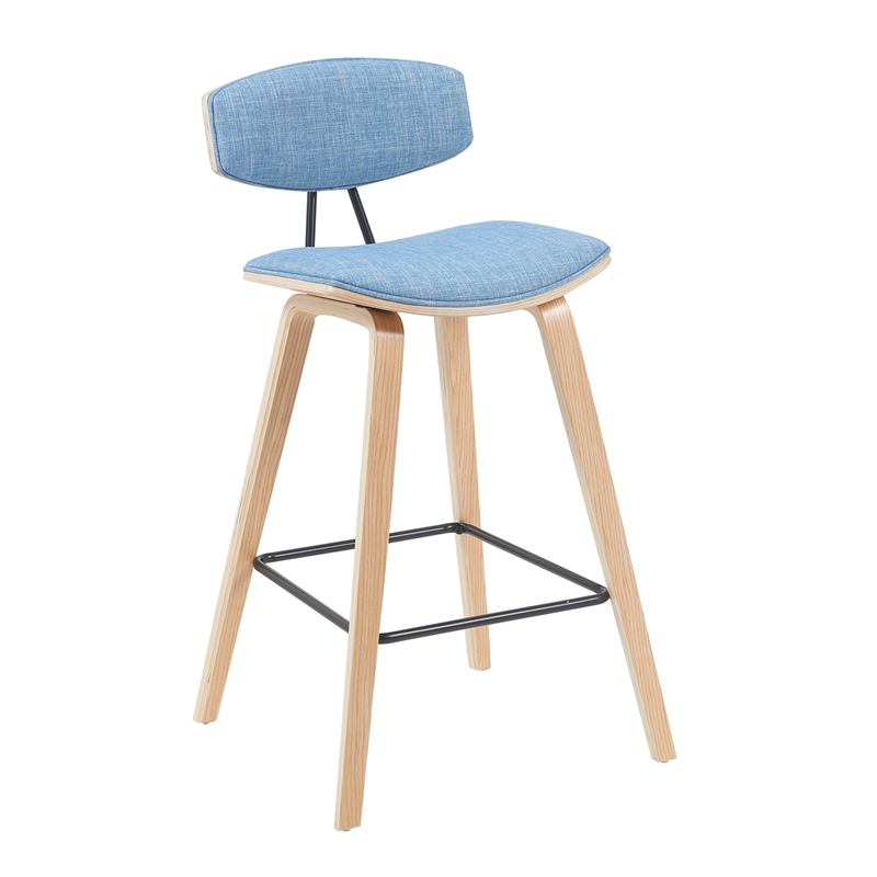 Fox Swivel Bar Height Stool with Light Blue Seat and Oak Wood- Set of 3
