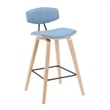 Fox Swivel Bar Height Stool with Light Blue Seat and Oak Wood- Set of 3