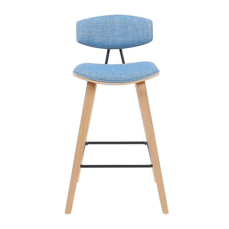 Fox Swivel Bar Height Stool with Light Blue Seat and Oak Wood- Set of 3