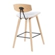 Fox Swivel Bar Height Stool with White Upholstered Seat and Oak Wood Frame
