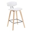 Fox Swivel Bar Height Stool with White Upholstered Seat and Oak Wood Frame