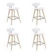 Fox Swivel Bar Height Stool with White Seat and Oak Wood Frame- Set of 4