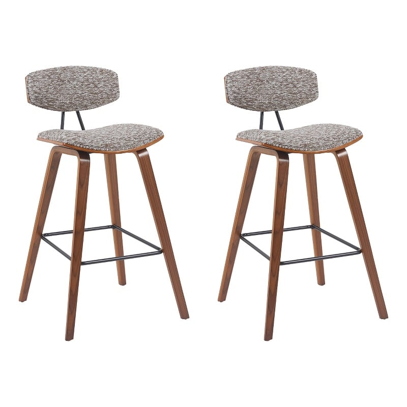 Fox Swivel Bar Height Stool with Speckled Brown Seat and Walnut Wood- Set of 2