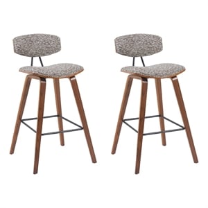 Fox Swivel Bar Height Stool with Speckled Brown Seat and Walnut Wood- Set of 2