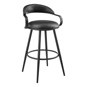 Gardenia 30&quot Swivel Bar Stool in Black Iron with Vintage Black Faux Leather