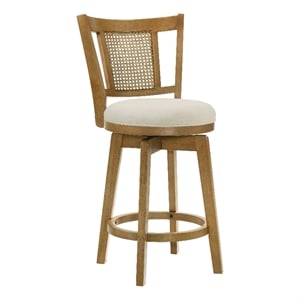 Isla 30&quot Amber Glow Bar Height Rubberwood Swivel Barstool with Ivory Fabric Seat