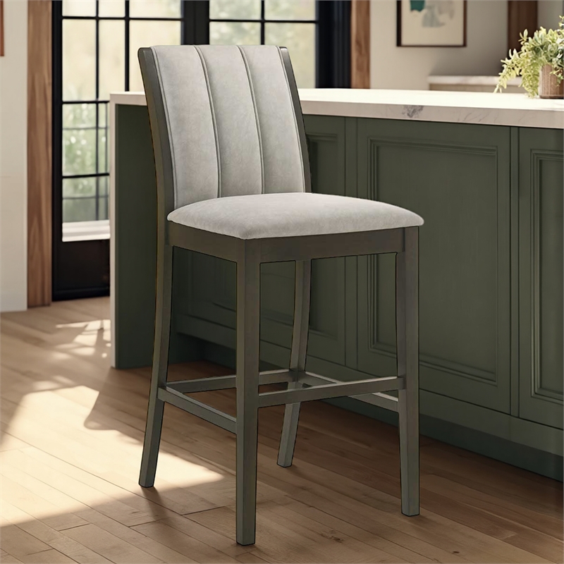 Nolan 26 in. Dark Roast Counter Height Rubberwood Barstool with Grey Fabric Seat