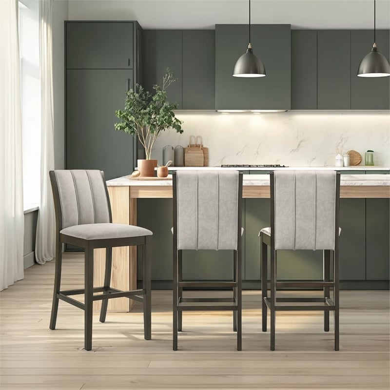 Nolan 26 in. Dark Roast Counter Height Rubberwood Barstool with Grey Fabric Seat