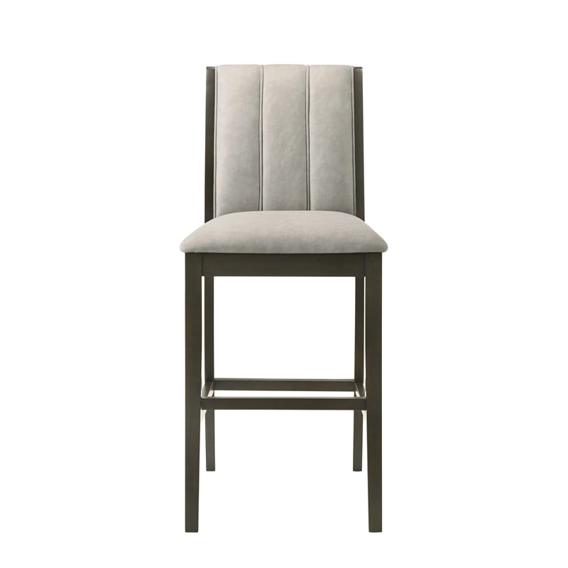 Nolan 26 in. Dark Roast Counter Height Rubberwood Barstool with Grey Fabric Seat