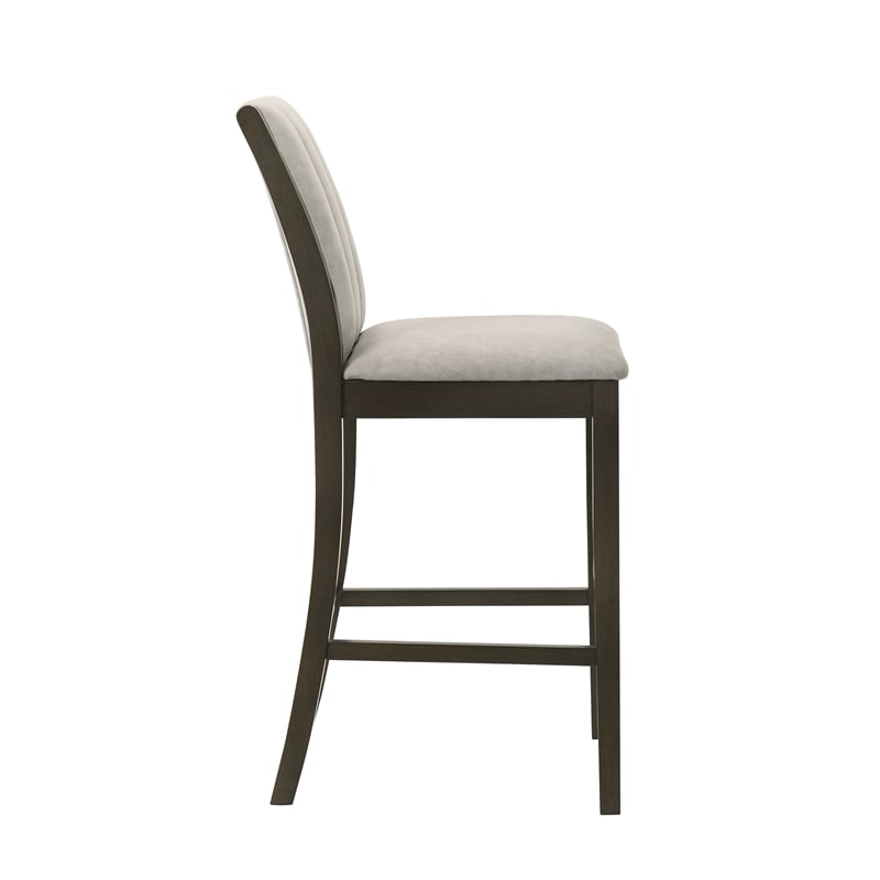 Nolan 26 in. Dark Roast Counter Height Rubberwood Barstool with Grey Fabric Seat