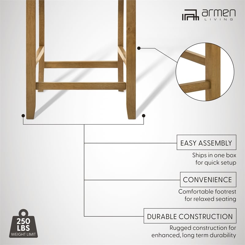 Ren 26 in. Amber Glow Counter Height Rubberwood Barstool with Ivory Fabric Seat
