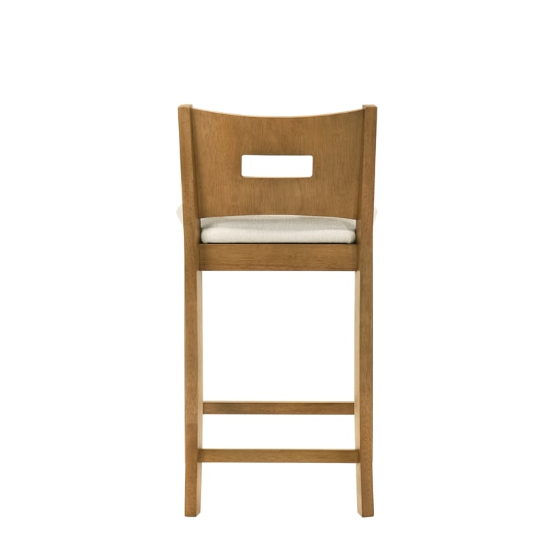 Ren 26 in. Amber Glow Counter Height Rubberwood Barstool with Ivory Fabric Seat