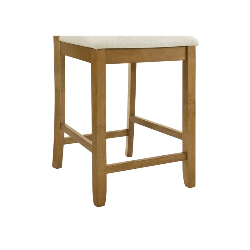 Ren 26 in. Amber Glow Counter Height Rubberwood Barstool with Ivory Fabric Seat