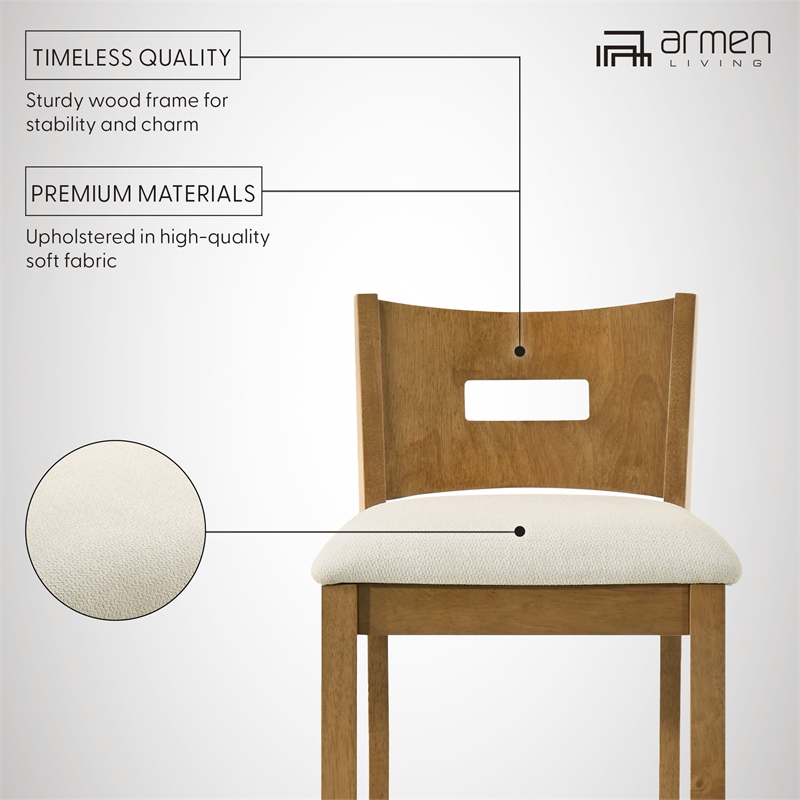 Ren 30 in. Amber Glow Bar Height Rubberwood Barstool with Ivory Fabric Seat