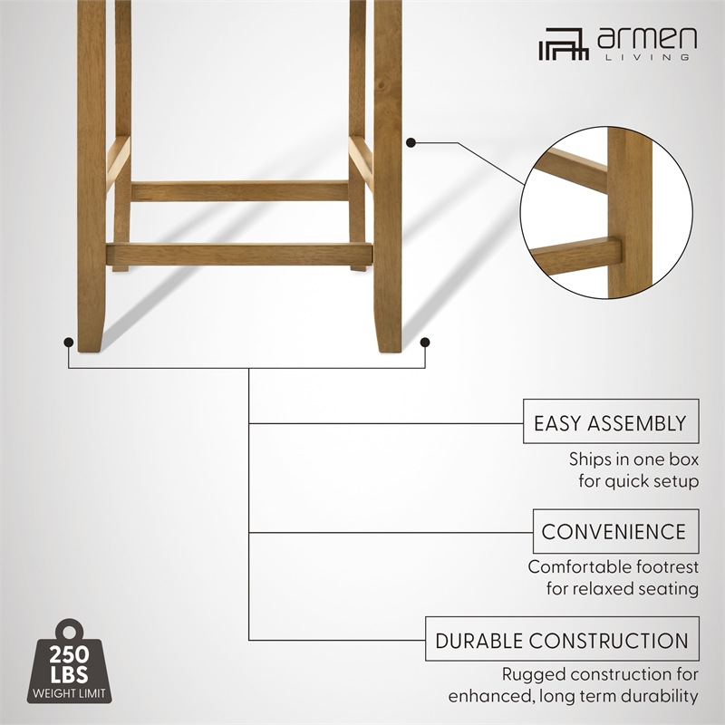 Ren 30 in. Amber Glow Bar Height Rubberwood Barstool with Ivory Fabric Seat