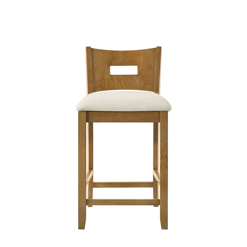 Ren 30 in. Amber Glow Bar Height Rubberwood Barstool with Ivory Fabric Seat