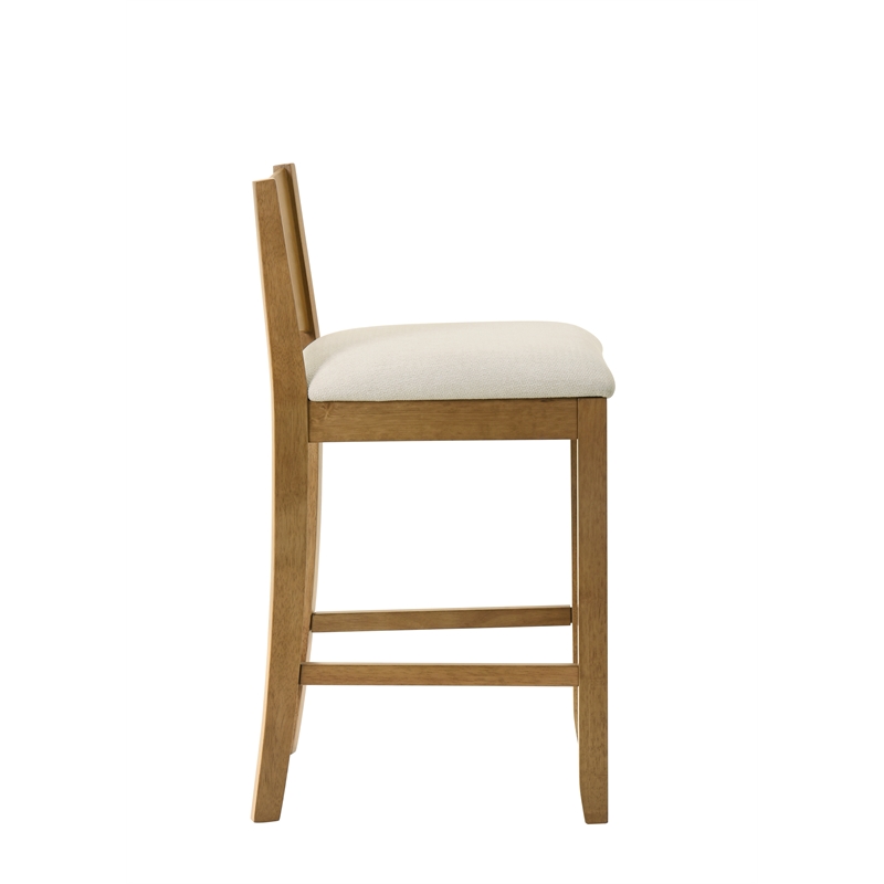 Ren 30 in. Amber Glow Bar Height Rubberwood Barstool with Ivory Fabric Seat