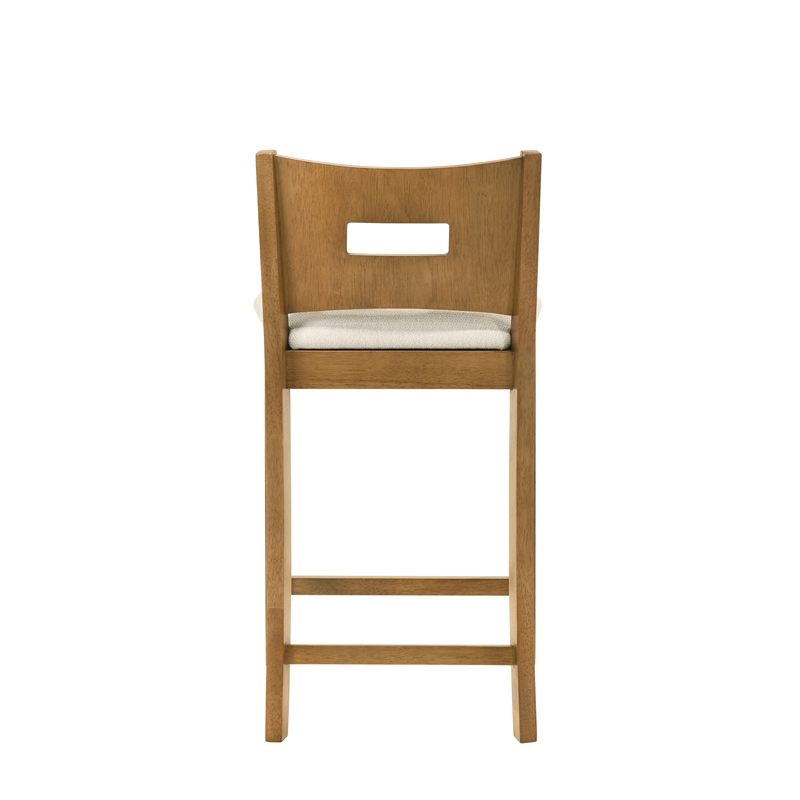 Ren 30 in. Amber Glow Bar Height Rubberwood Barstool with Ivory Fabric Seat