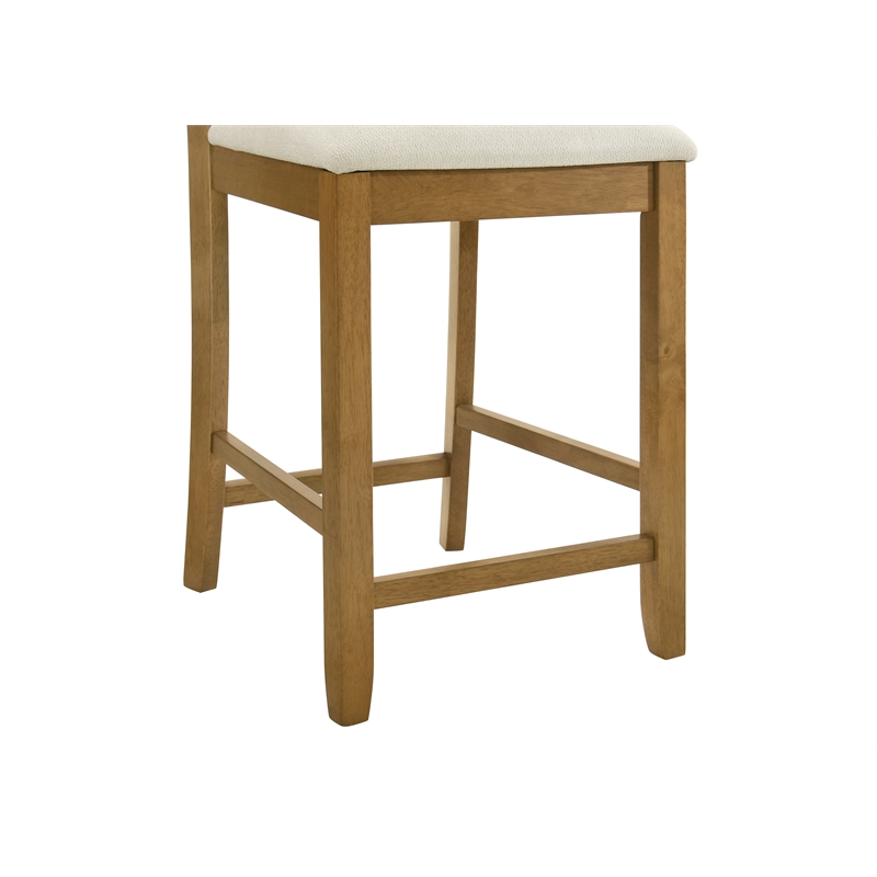 Ren 30 in. Amber Glow Bar Height Rubberwood Barstool with Ivory Fabric Seat