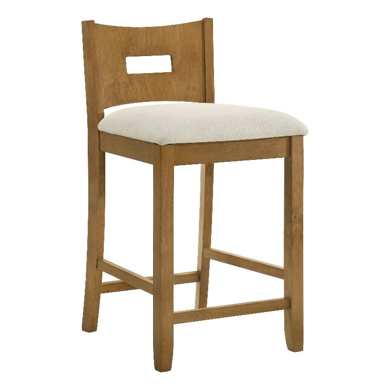 Ren 30 in. Amber Glow Bar Height Rubberwood Barstool with Ivory Fabric Seat
