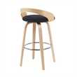 Sonia Swivel Bar Height Stool in Black Upholstered Seat/Oak Wood Finish-Set of 3