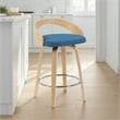 Sonia Swivel Counter Height Bar Stool with Blue Seat and Oak Wood- Set of 3
