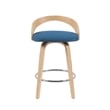 Sonia Swivel Counter Height Bar Stool with Blue Seat and Oak Wood- Set of 3