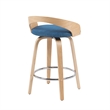 Sonia Swivel Counter Height Bar Stool with Blue Seat and Oak Wood- Set of 3