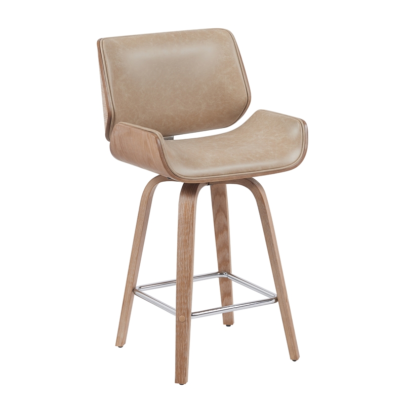 Tyler Counter Height Swivel Bar Stool w/ White Wash/Vintage Brown Seat- Set of 4