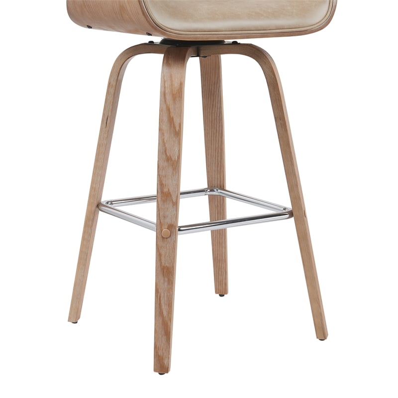 Tyler Swivel Bar Stool with White Wash Wood and Brown Upholstery- Set of 2
