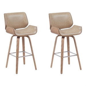 Tyler Swivel Bar Stool with White Wash Wood and Brown Upholstery- Set of 2