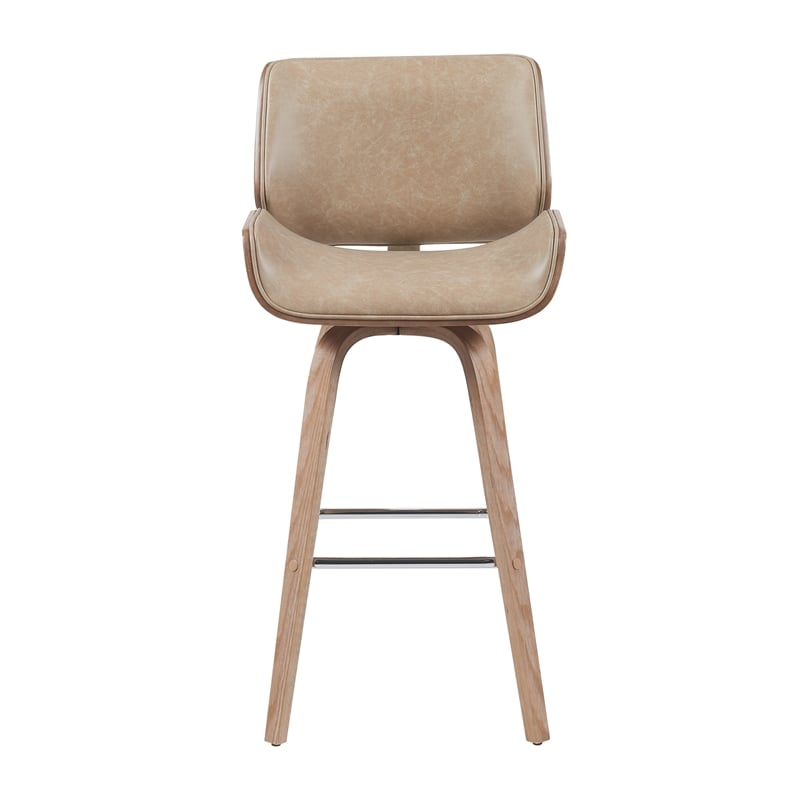 Tyler Swivel Bar Stool with White Wash Wood & Vintage Brown Upholstery- Set of 4