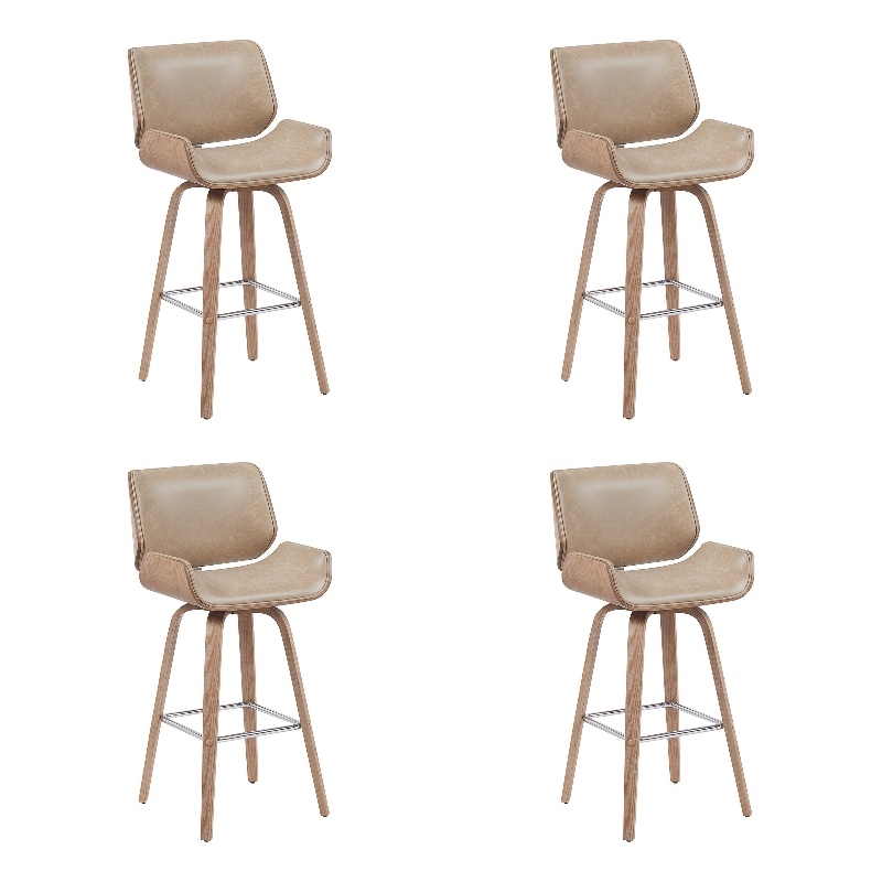 Tyler Swivel Bar Stool with White Wash Wood & Vintage Brown Upholstery- Set of 4