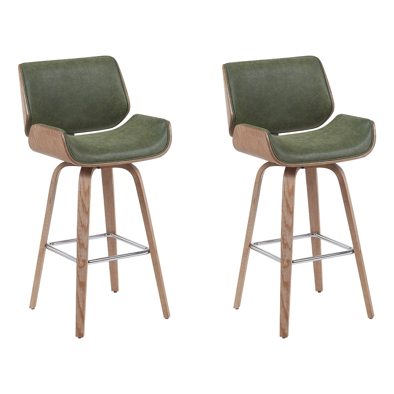 Tyler Swivel Bar Stool with White Wash Wood and Green Upholstery- Set of 2