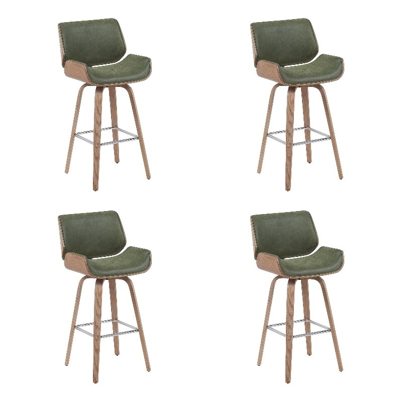 Tyler Swivel Bar Stool with White Wash Wood & Vintage Green Upholstery- Set of 4