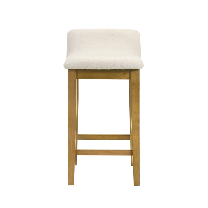 Annikah Wood Counter Height Kitchen Bar Stool in Amber/White Boucle - Set of 4
