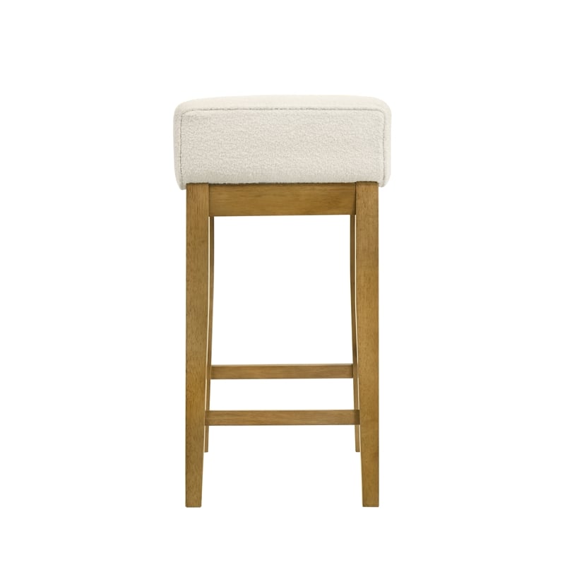 Annikah Wood Counter Height Kitchen Bar Stool in Amber/White Boucle - Set of 4