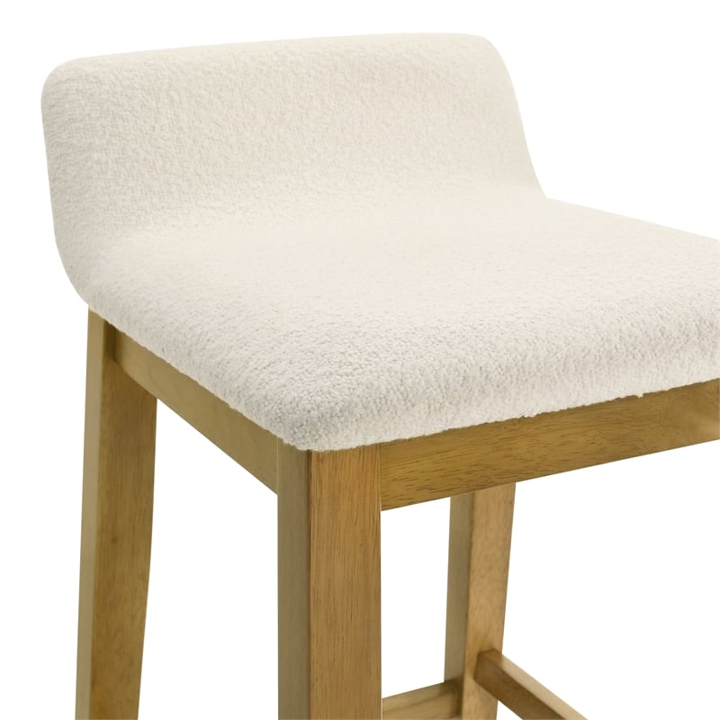 Annikah Wood Counter Height Kitchen Bar Stool in Amber/White Boucle - Set of 4