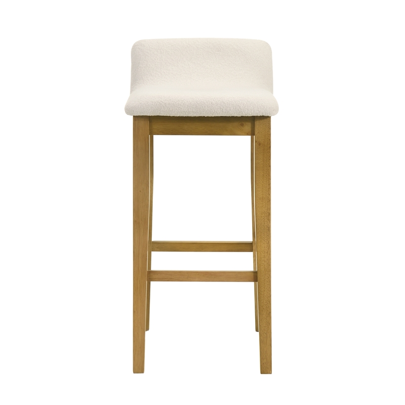 Annikah Wood Bar Height Kitchen Bar Stool in Amber Glow/White Boucle Fabric Seat