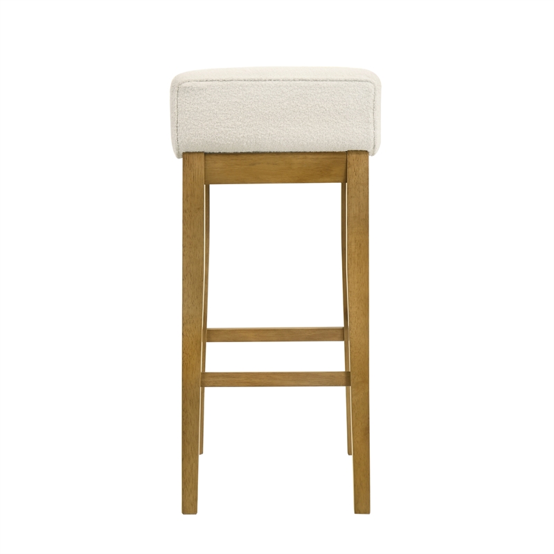 Annikah Wood Bar Height Kitchen Bar Stool in Amber Glow/White Boucle Fabric Seat