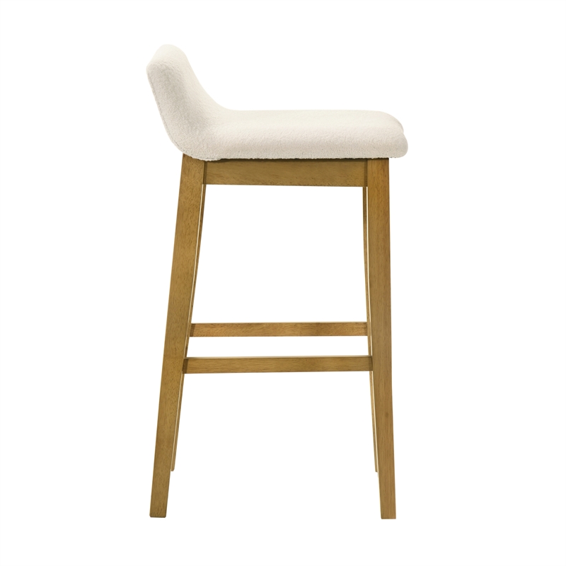 Annikah Wood Bar Height Kitchen Bar Stool in Amber Glow/White Boucle Fabric Seat