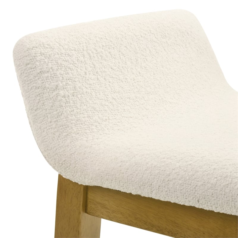 Annikah Wood Bar Height Kitchen Bar Stool in Amber Glow/White Boucle Fabric Seat