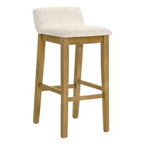 Annikah Wood Bar Height Kitchen Bar Stool in Amber Glow/White Boucle Fabric Seat