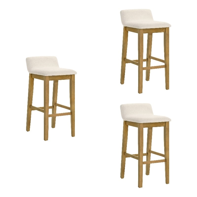 Annikah Wood Bar Height Bar Stool in Amber Glow w/ White Boucle Seat - Set of 3