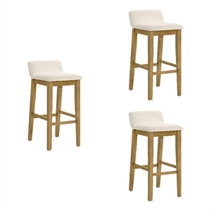 Annikah Wood Bar Height Bar Stool in Amber Glow w/ White Boucle Seat - Set of 3