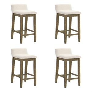 Annikah Wood Counter Height Bar Stool in Putty Brown/White Boucle Seat- Set of 4