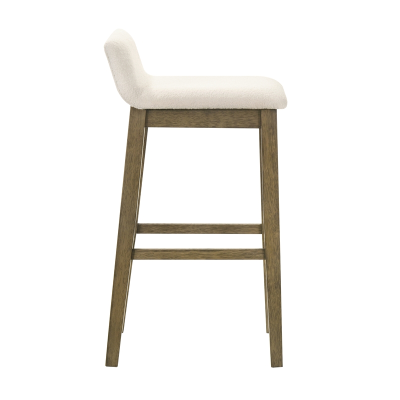 Annikah Wood Bar Height Bar Stool in Putty Brown with White Boucle Fabric Seat