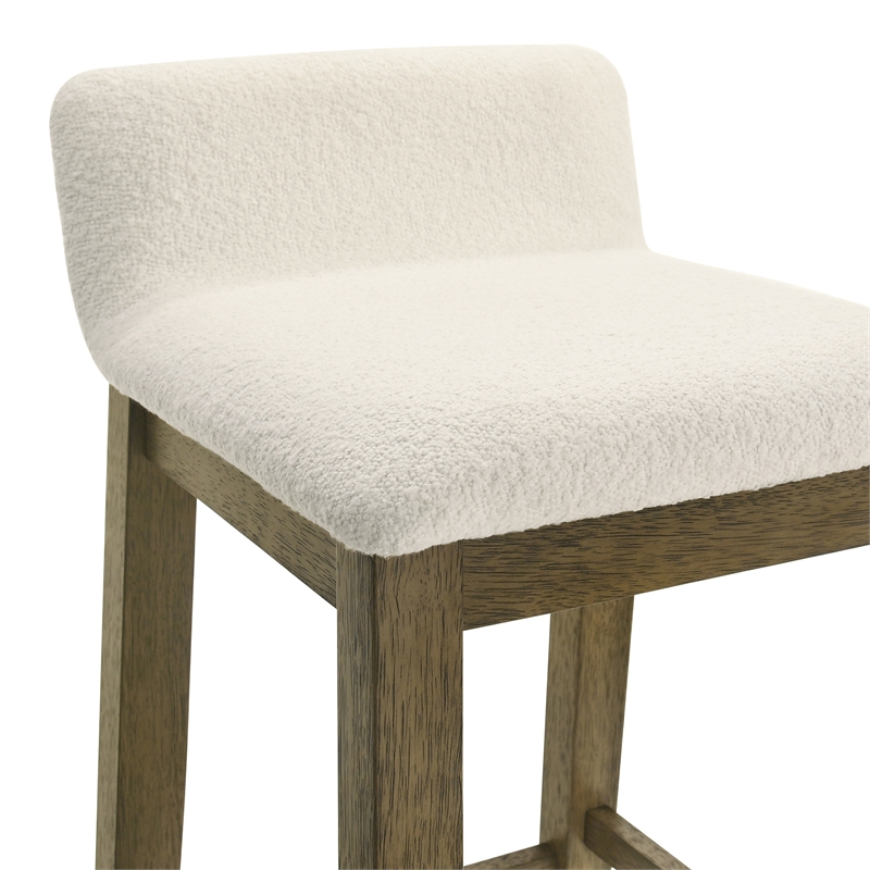 Annikah Wood Bar Height Bar Stool in Putty Brown with White Boucle Fabric Seat